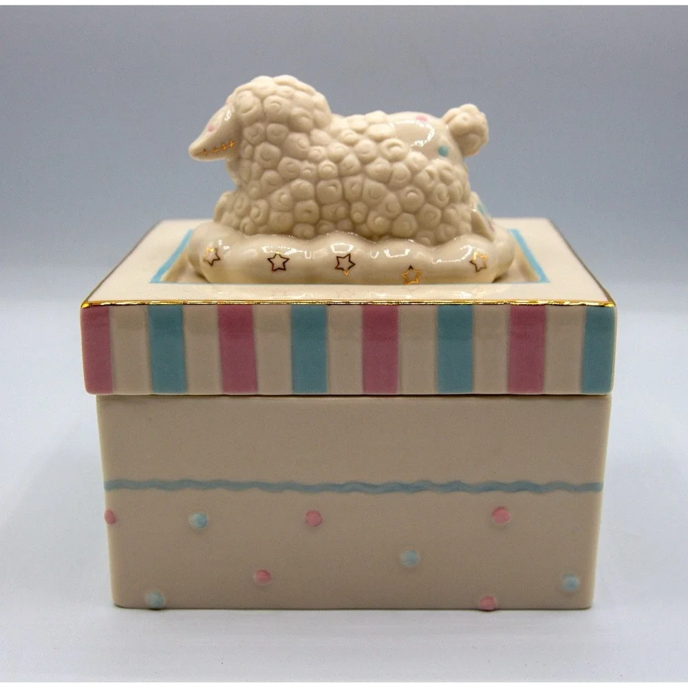 Lenox Lazy Lambs Porcelain 4-Piece Bundle Keepsake Box Night Light Plaque‎ Bowl
